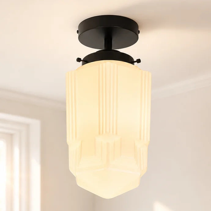 Audrey Art Deco Milk Glass Semi Flush Mount Ceiling Light｜Lucia