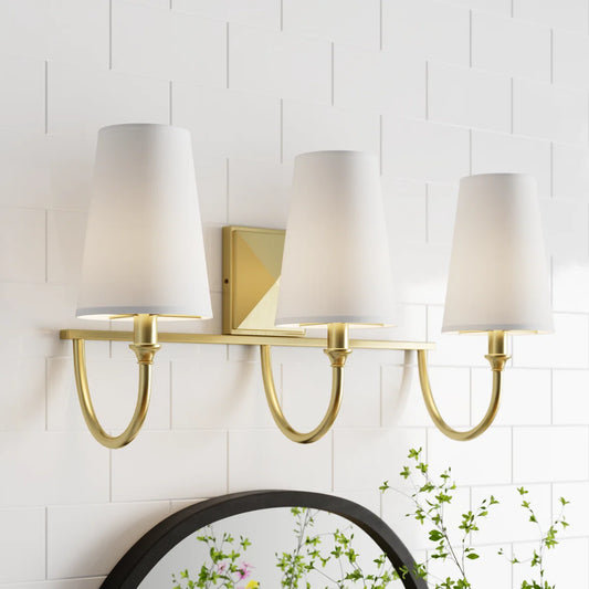 Aurora Modern Farmhouse 3-Light White Fabric Vanity Light
