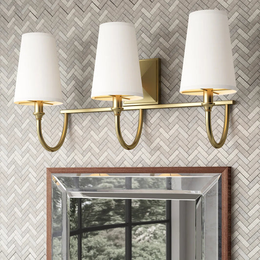 Aurora Modern Farmhouse 3-Light White Fabric Vanity Light