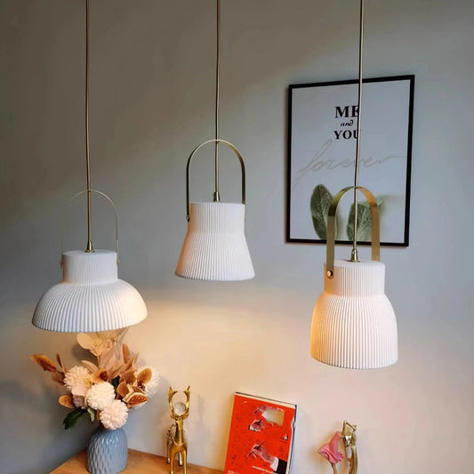 Avery Modern Ribbed Ceramic Bell Pendant Light