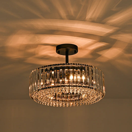 Avra Luxury 4-Light Drum Crystal Semi Flush Mount Light