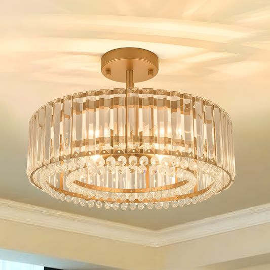 Avra Luxury 4-Light Drum Crystal Semi Flush Mount Light