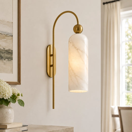 Azura Retro Cylindrical Alabaster Vertical Wall Sconce