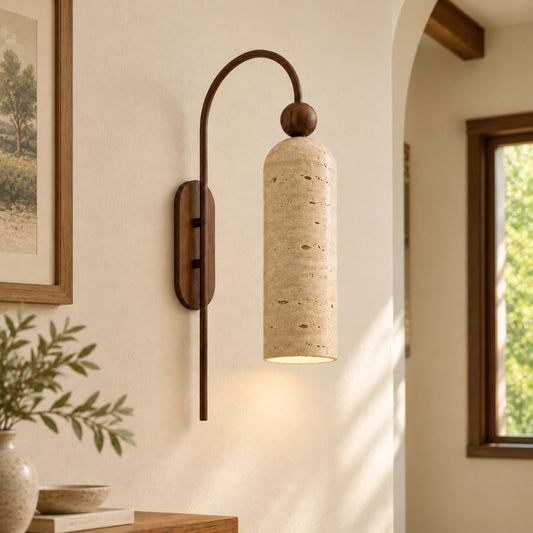 Azura Retro Cylindrical Travertine Vertical Wall Sconce