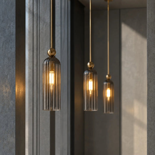 Azura Modern Cylinder Vertical Ribbed Glass Pendant Light