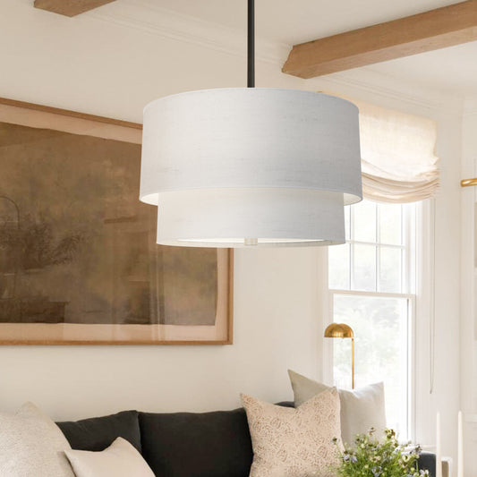 Beck Modern Fabric Natural Linen Double Drum Chandelier