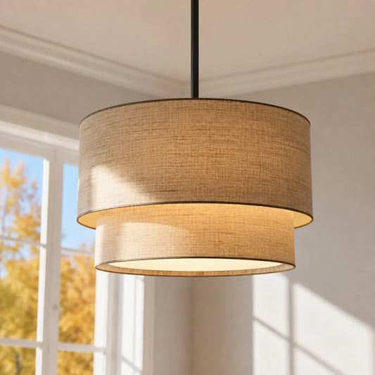 Beck Modern Fabric Natural Linen Double Drum Chandelier