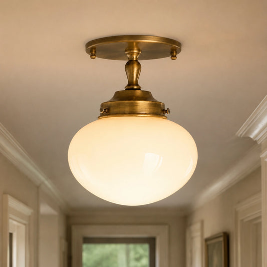 Bennett Antique Brass Milk Glass Mushroom Ceiling Light