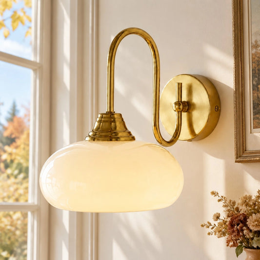 Bogna Vintage U-curved Arm Milk Glass Wall Lamp