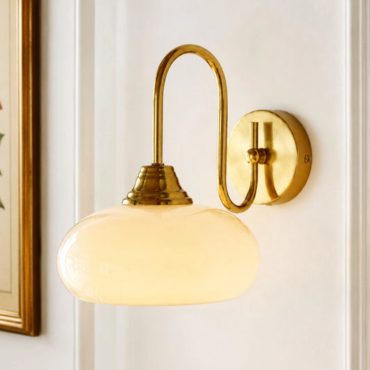 Bogna Vintage U-curved Arm Milk Glass Wall Lamp