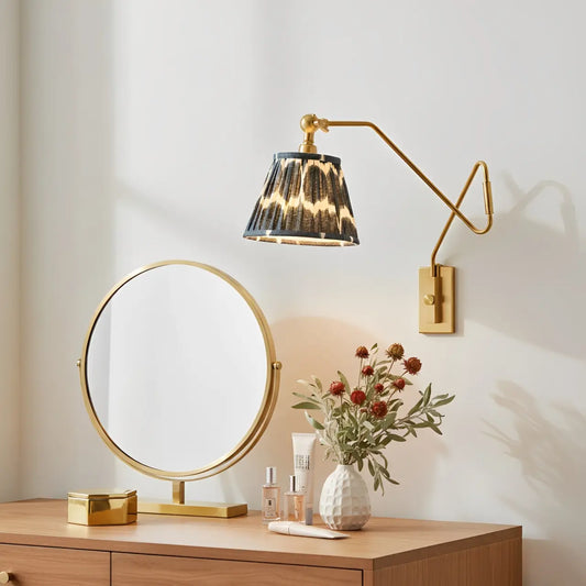 Brennan Modern Pleated Fabric Swing Arm Wall Light