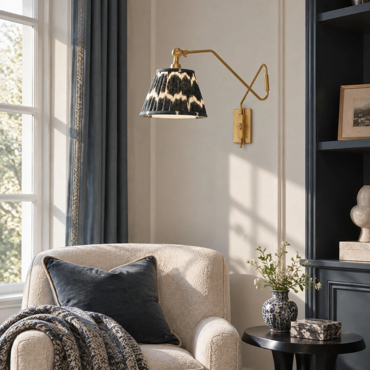 Brennan Modern Pleated Fabric Swing Arm Wall Light-04.webp