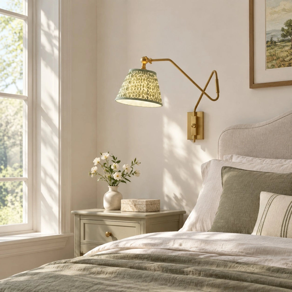 Brennan Modern Pleated Fabric Swing Arm Wall Light-06.webp
