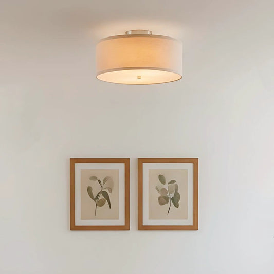 Brent Modern Linen Drum Flush Mount Ceiling Light