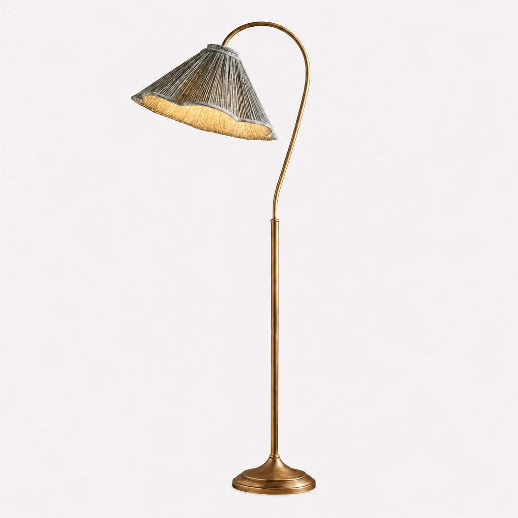 Drenor Vintage Pleated Fabric Gooseneck Floor Light | LuciaLiving