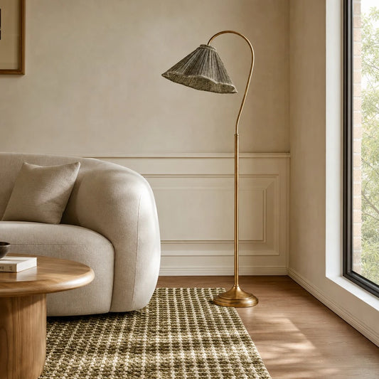 Briallen Vintage Pleated Fabric Gooseneck Floor Light