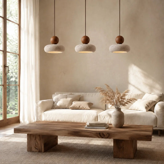 Brionyra Retro Wabi-Sabi Travertine Disc Pendant Light