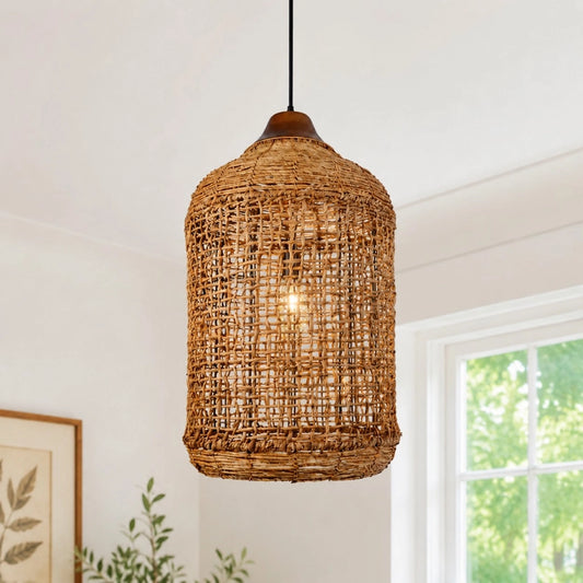 Britta Farmhouse Rattan Cage Pendant Light