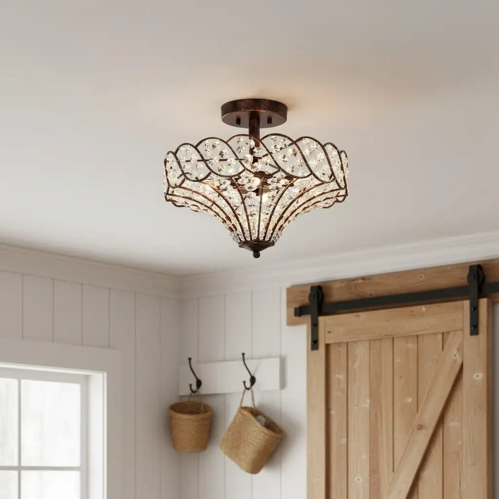 Caius Vintage Rustic 4-Light Crystal Bronze Ceiling Light