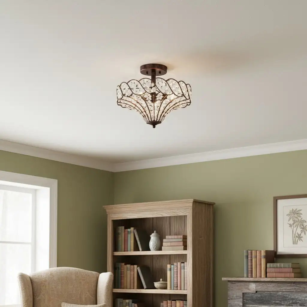 Caius Vintage Rustic 4-Light Crystal Bronze Ceiling Light