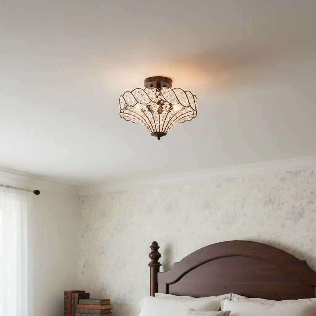 Caius Vintage Rustic 4-Light Crystal Bronze Ceiling Light