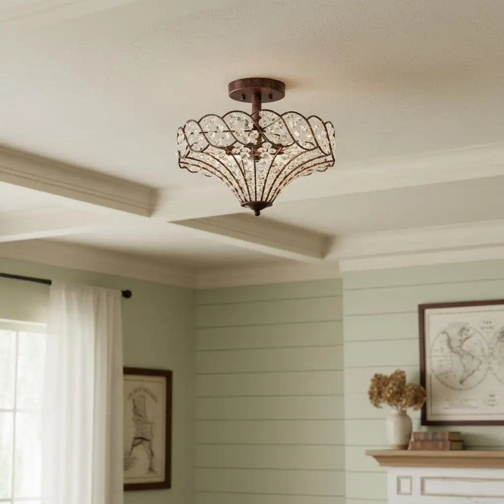 Caius Vintage Rustic 4-Light Crystal Bronze Ceiling Light