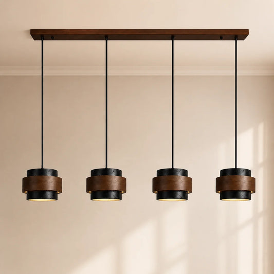 Callan Wabi-Sabi Travertine Stone Walnut Wood Linear Pendant Light