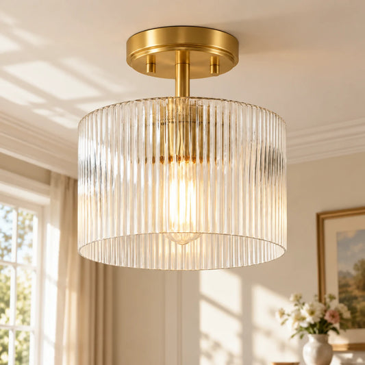 Plafonnier encastré en verre clair côtelé Calliope