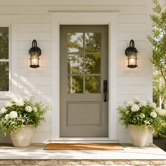 Rowan Black Clear Glass Farmhouse Outdoor Wall Lantern