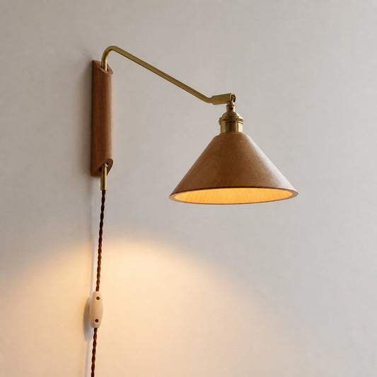 Cassian Modern Wood Brass Swing Arm Wall Sconce
