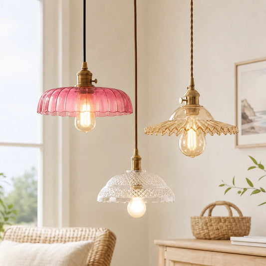 Cathy Vintage Brass Glass Dome Pendant Light