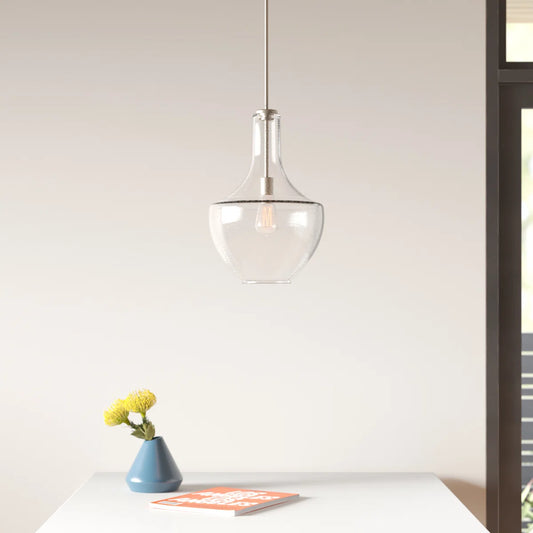Cedra Modern Farmhouse Bell Glass Adjustable Single Pendant Light