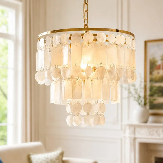 Liora Luxury Tiered Capiz Shell Chandelier