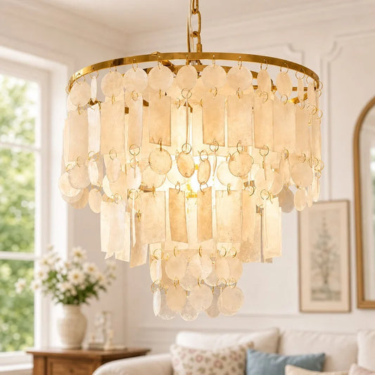 Liora Luxury Tiered Capiz Shell Chandelier