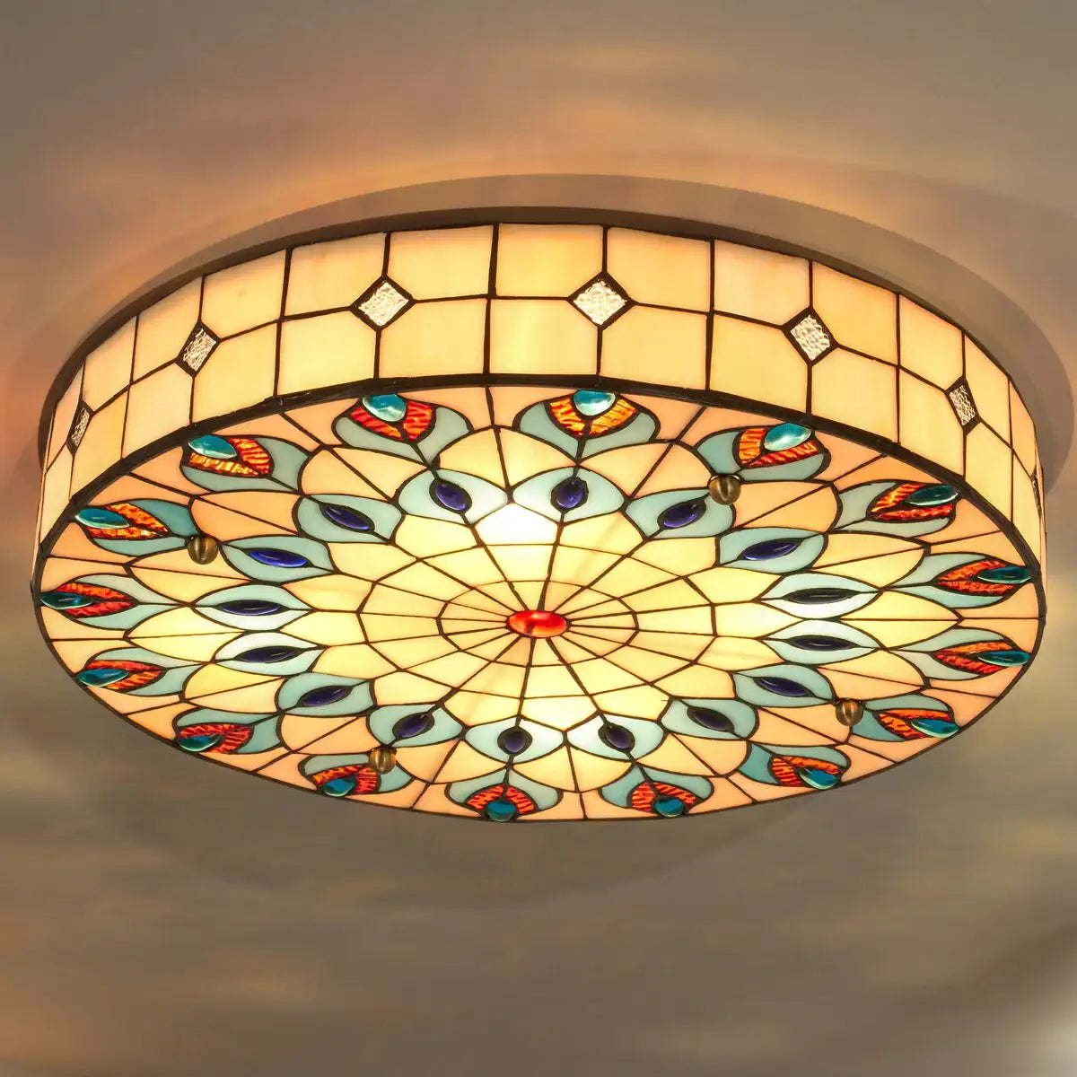 Cerise Vintage Tiffany Stained Glass Ceiling Light | LuciaLiving