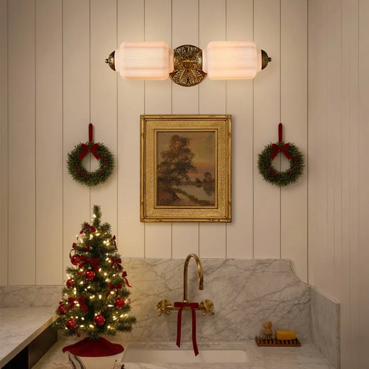 Vintage Art Deco Milk Glass Eloise Vanity Light Fixture