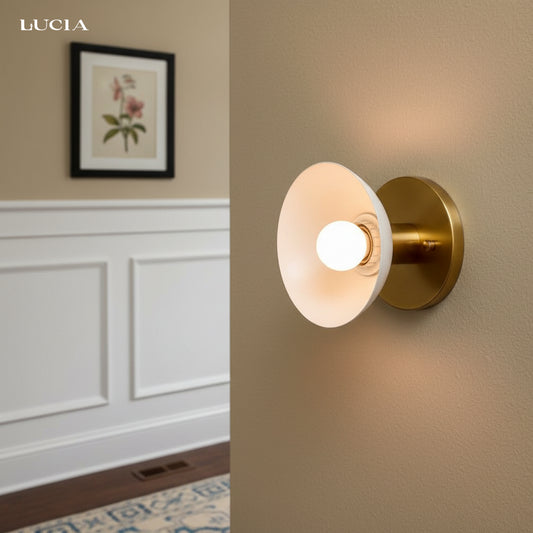 Contemporary 1-Light Round Brass Wall Light