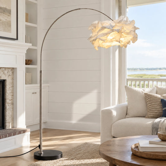 Cora White Floral Paper Arc Floor Lamp