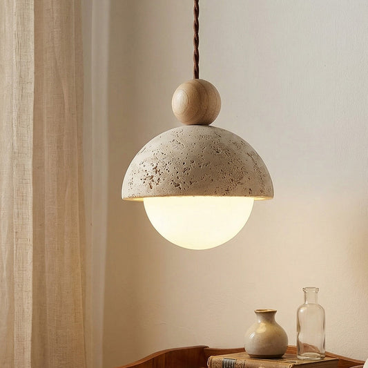 Coraline Retro Wabi-Sabi Travertine Dome Pendant Light