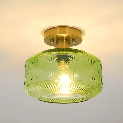 Corin Retro Textured Glass Semi-Flush Ceiling Light