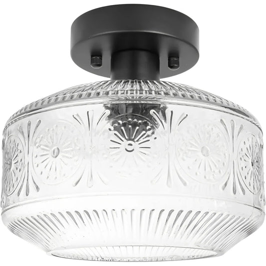 Corin Retro Textured Glass Semi-Flush Ceiling Light