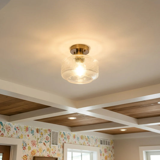 Corin Retro Textured Glass Semi-Flush Ceiling Light