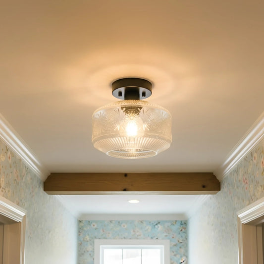 Corin Retro Textured Glass Semi-Flush Ceiling Light