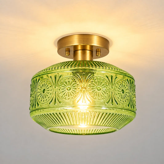 Corin Retro Textured Glass Semi-Flush Ceiling Light