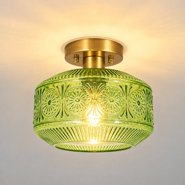 Corin Retro Textured Glass Semi-Flush Ceiling Light