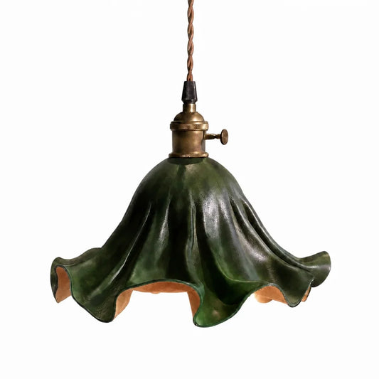 Damon Rustic Dark Green Leather Petal Pendant Light