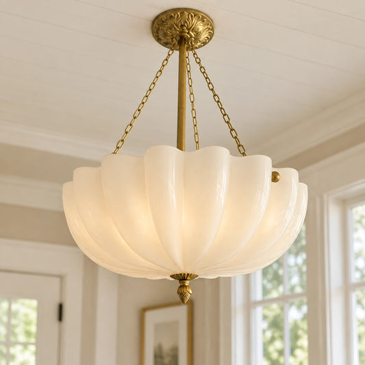 Delia Petal Glass Three Chain Chandelier