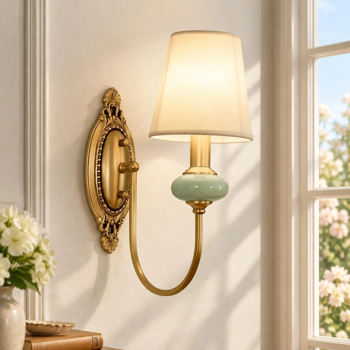 Deliah Classic Armed Fabric Shade Sconce-01.webp
