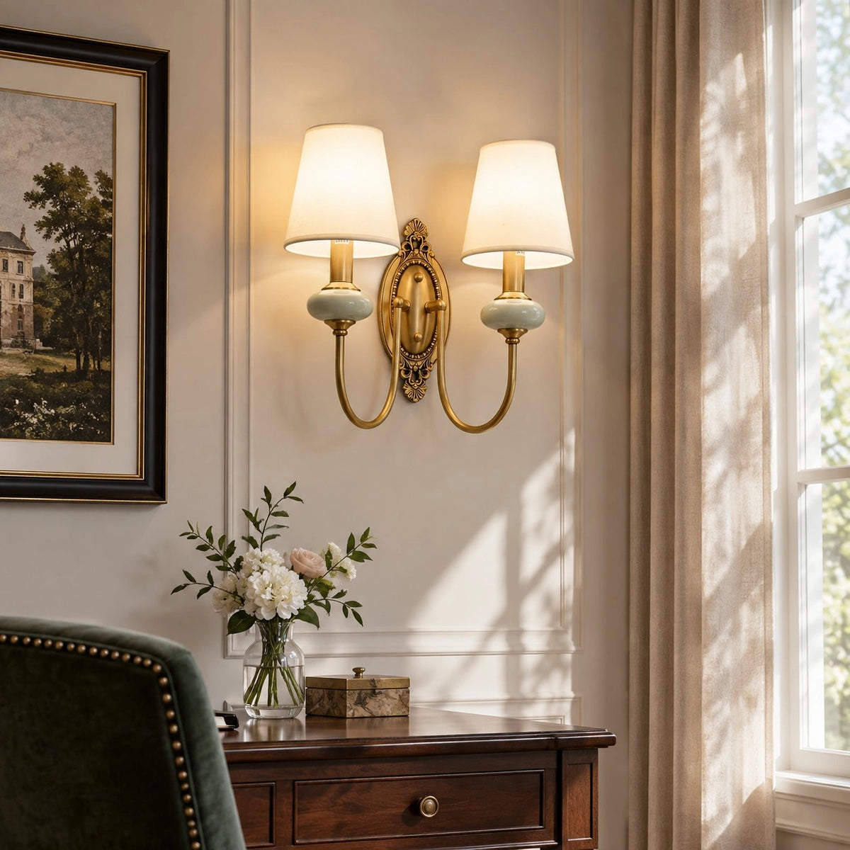 Deliah Classic Armed Fabric Shade Sconce-14.webp