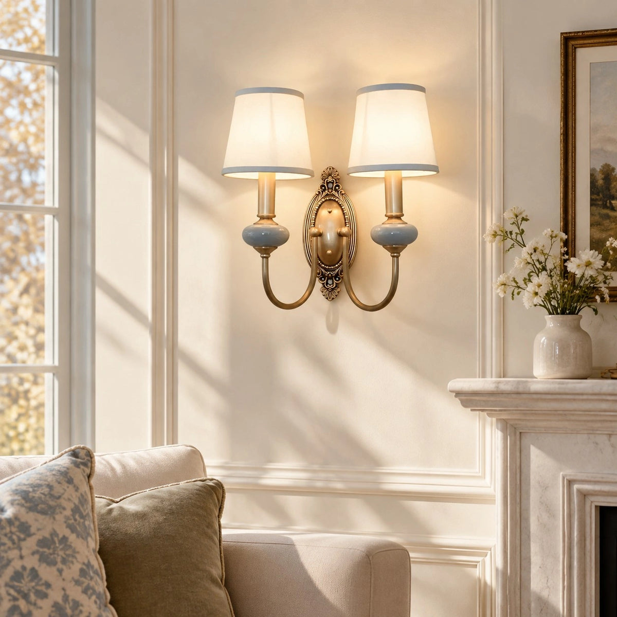 Deliah Classic Armed Fabric Shade Sconce-15.webp